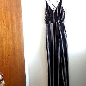 Luxxel Black/Cream Striped Jumpsuit M